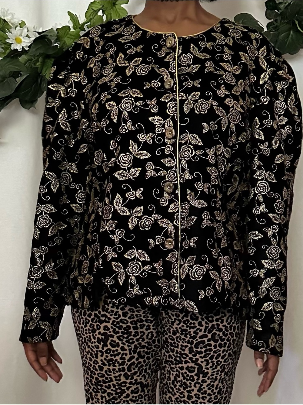 Another Thyme vintage 80s 90s black and gold jacket